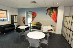 office with printed wall graphic