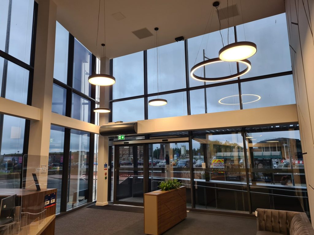 Callaghan Square: view from inside -out internally applied dark smoke window film